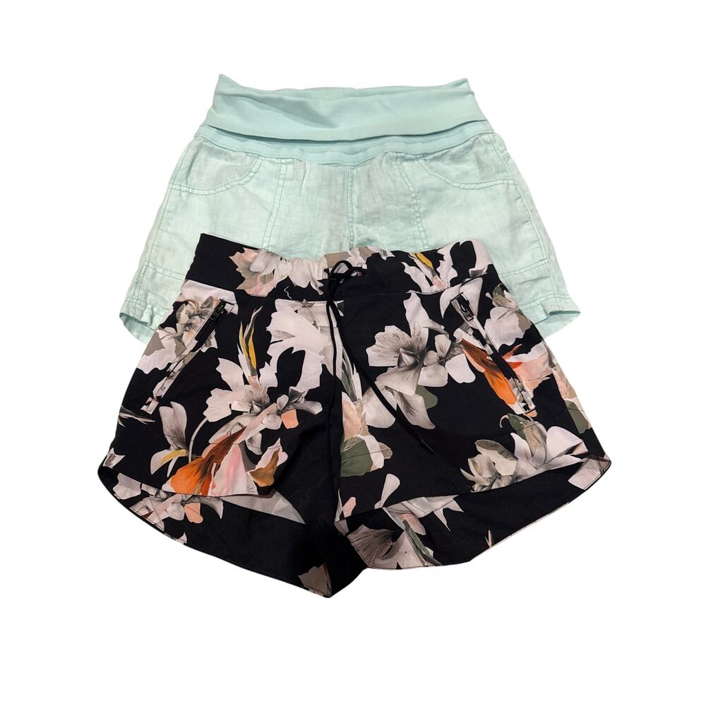 Athleta Hudson Board Shorts & Lima 0 Linen Fold Over Waistband Shorts both Sz 2